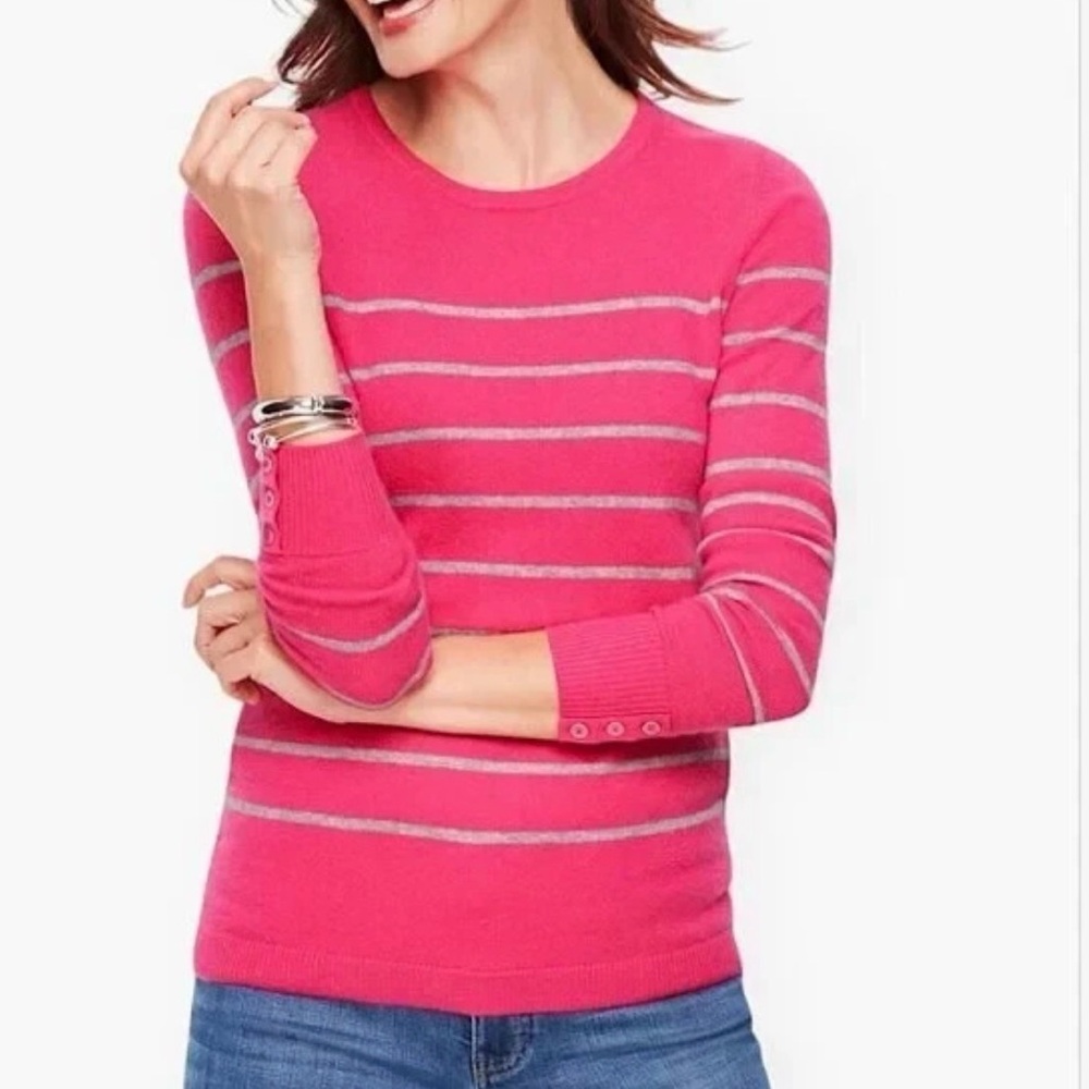 Talbots Pink And Gray Cashmere Striped Sweater